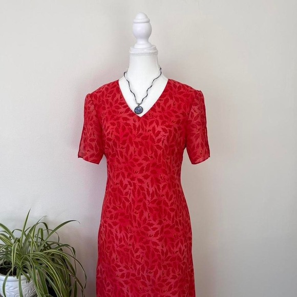 Vintage floral tiered maxidress orange red womens sz 12 cap sleeves fairycore - Picture 7 of 7